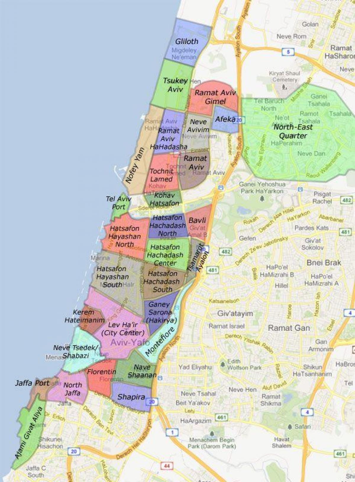 Tel Aviv quartiere mappa - Tel Aviv quartieri mappa (Israele)
